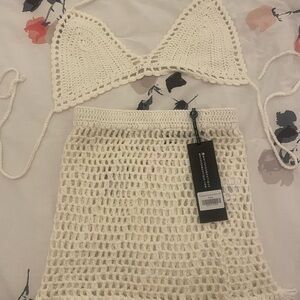 White Fox Boutique Cream Crochet Swim Coverup Set